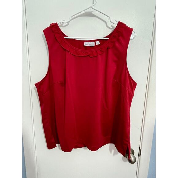 Joan Rivers Tank Top Size 1X Red Ruffled Romantic Feminine Office Siren - Picture 1 of 5